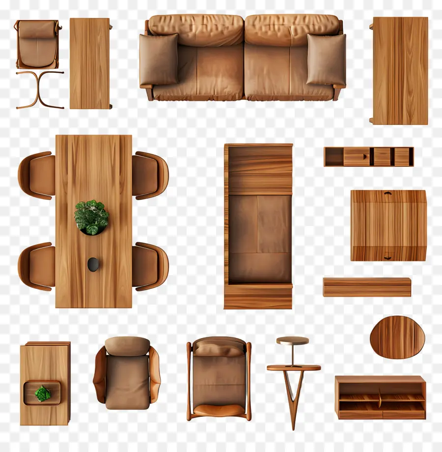 Tampilan Atas Furnitur，Set Furnitur Kayu PNG