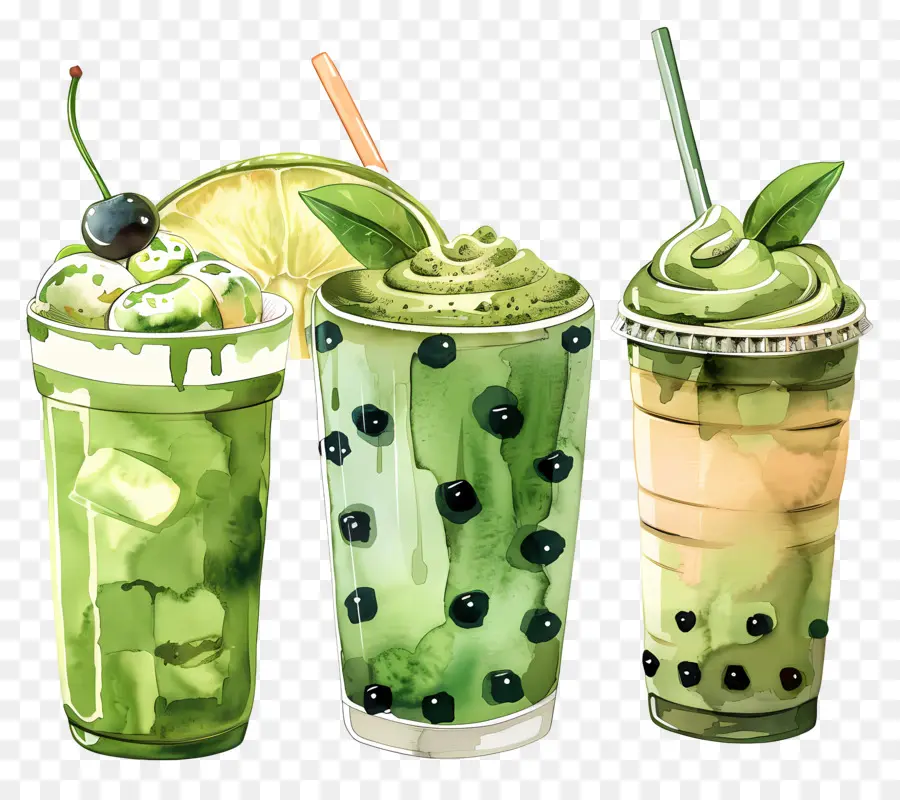 Minuman Matcha，Smoothie Hijau PNG