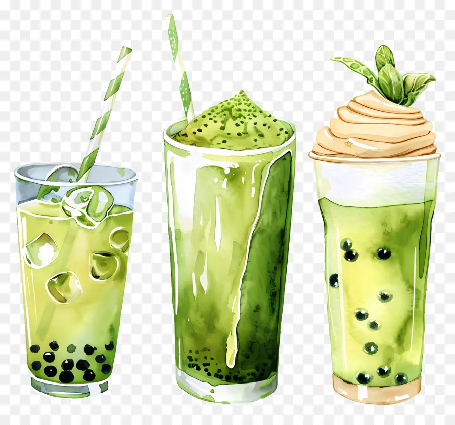 Minuman Matcha，Smoothie Hijau PNG