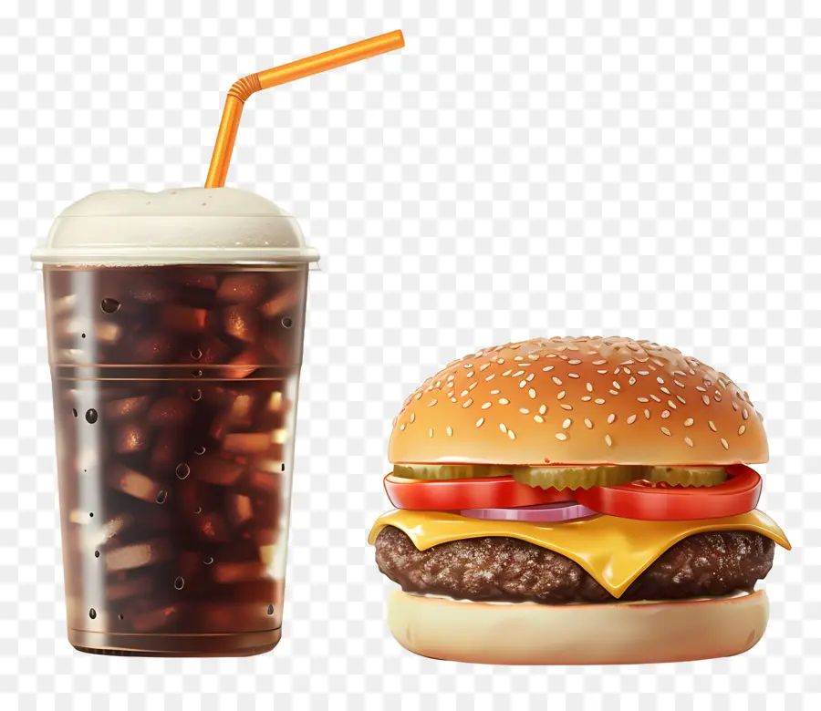 Burger Coca Cola，Burger Dan Minuman PNG