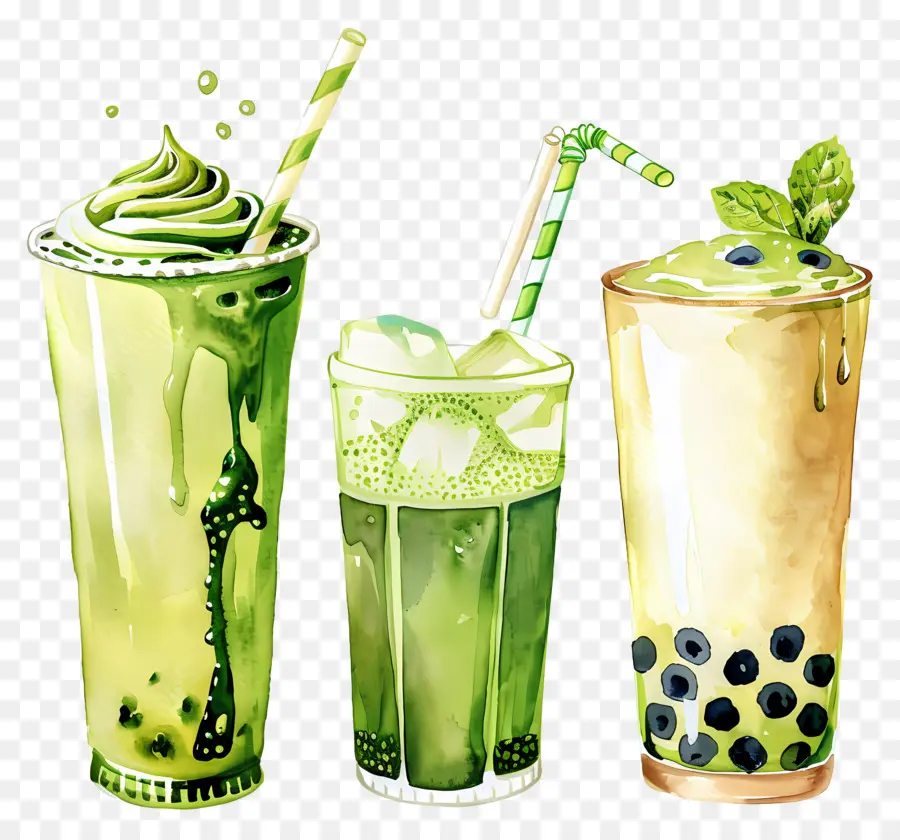 Minuman Matcha，Smoothie Hijau PNG