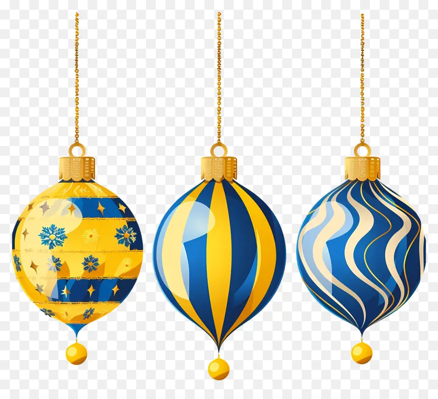 Menggantung Bola Natal，Ornamen Biru Dan Kuning PNG