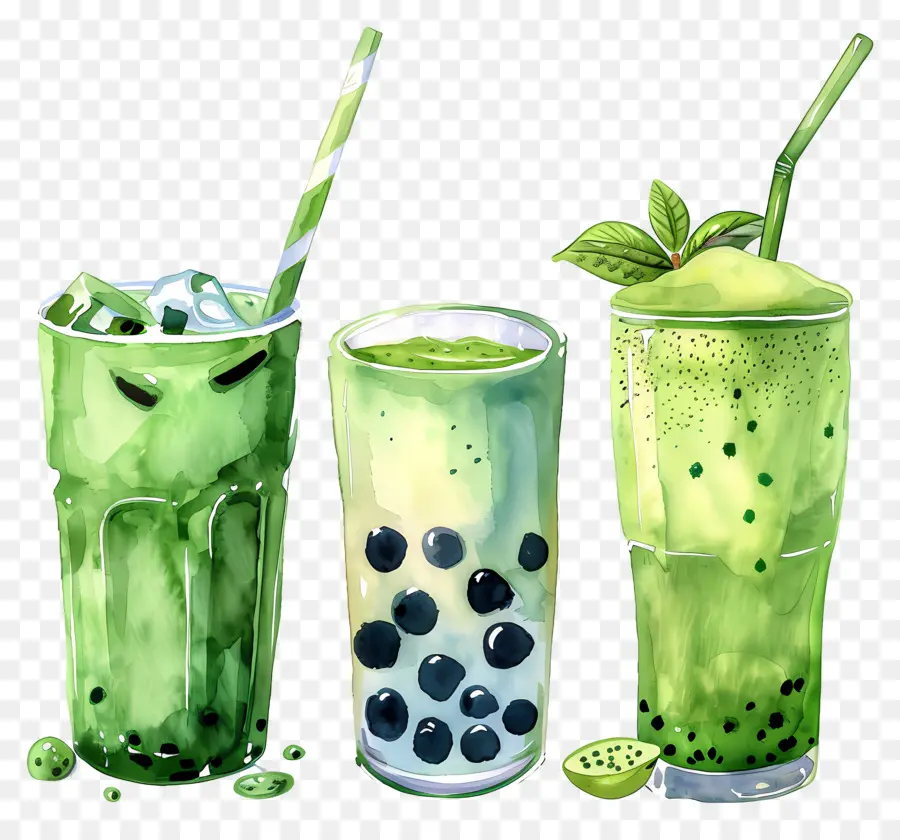 Minuman Matcha，Smoothie Hijau PNG