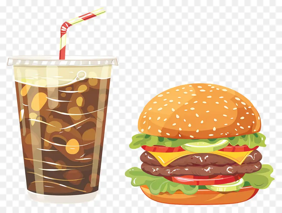 Burger Coca Cola，Burger Dan Minuman PNG