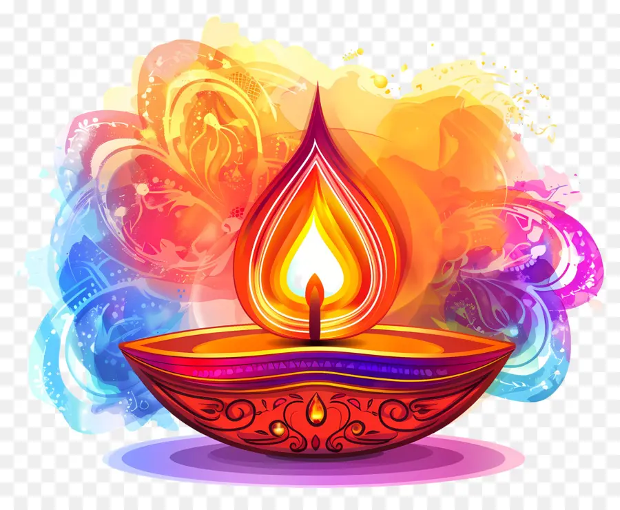 Diwali Diya，Lilin Berwarna Warni PNG