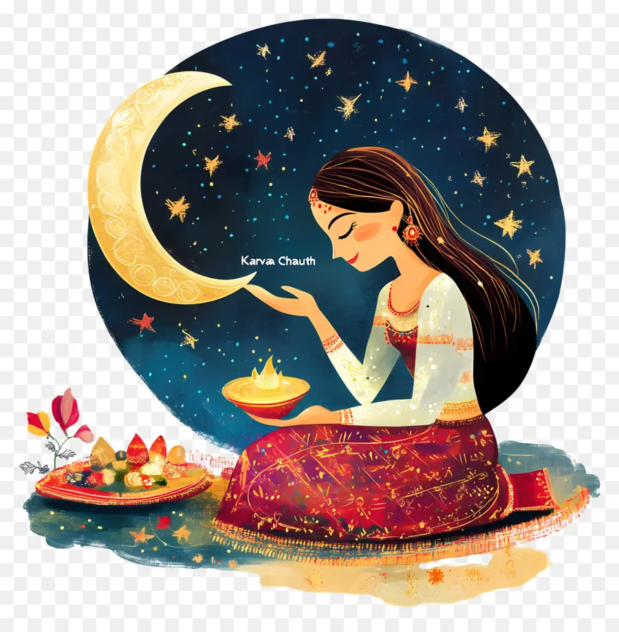 Karva Chauth，Wanita Dan Bulan PNG