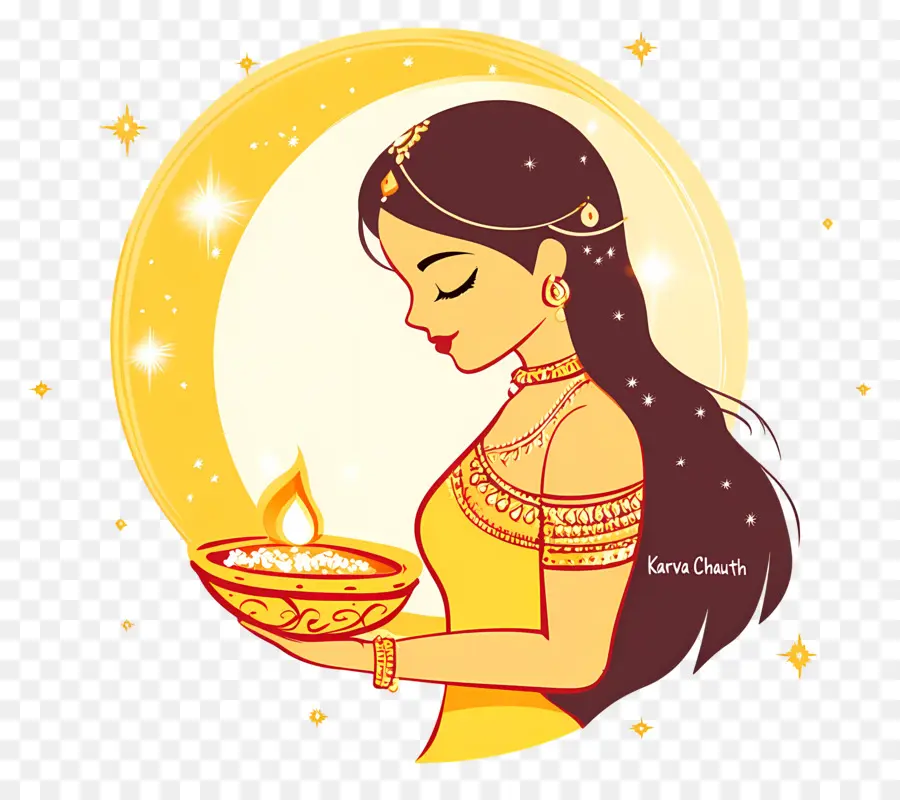 Karva Chauth，Wanita Dengan Diya PNG