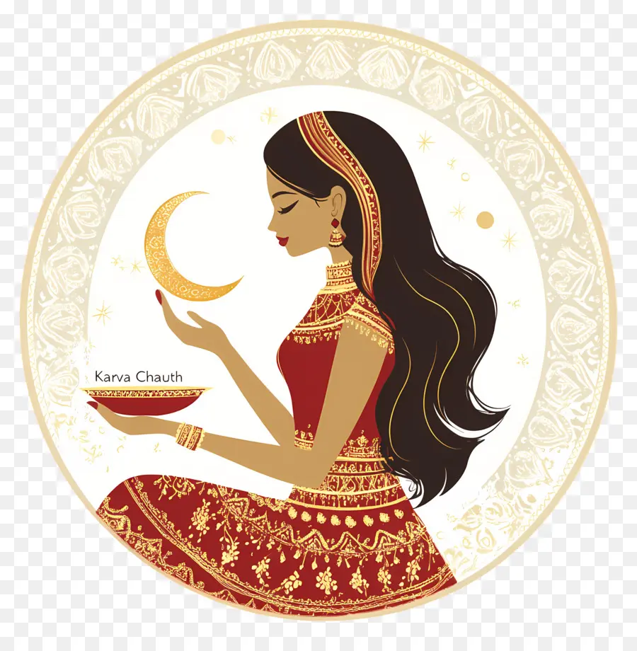 Karva Chauth，Wanita Dengan Diya PNG