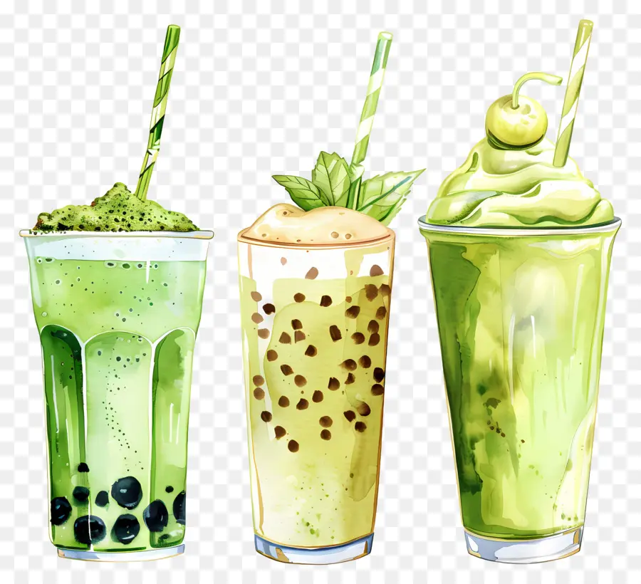 Minuman Matcha，Smoothie Hijau PNG