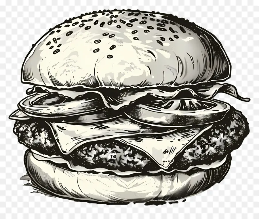 Garis Besar Burger，Ilustrasi Burger PNG