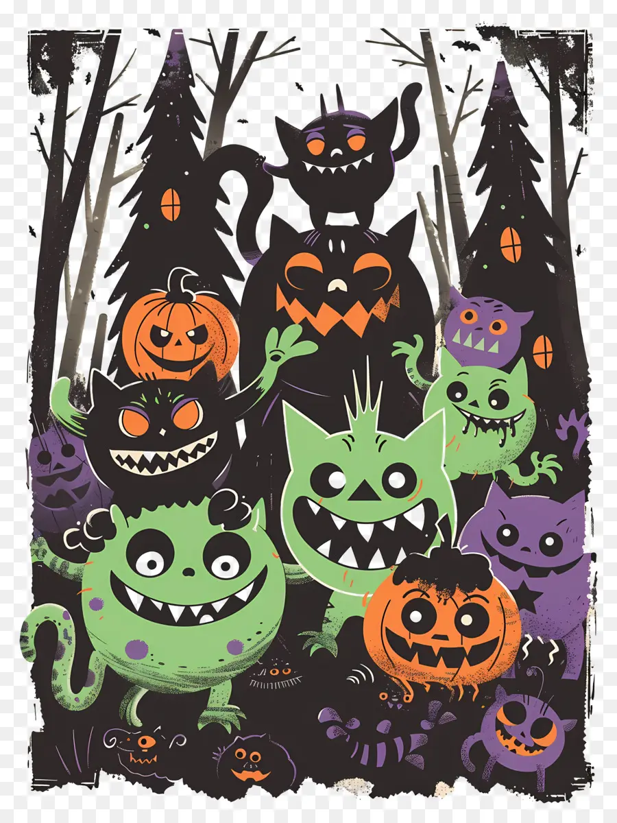 Monster Kartun，Kucing Halloween PNG