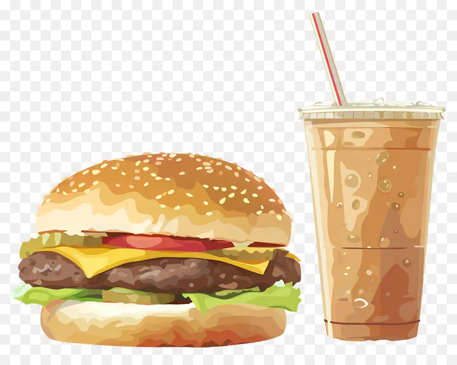 Burger Coca Cola，Burger Dan Minuman PNG