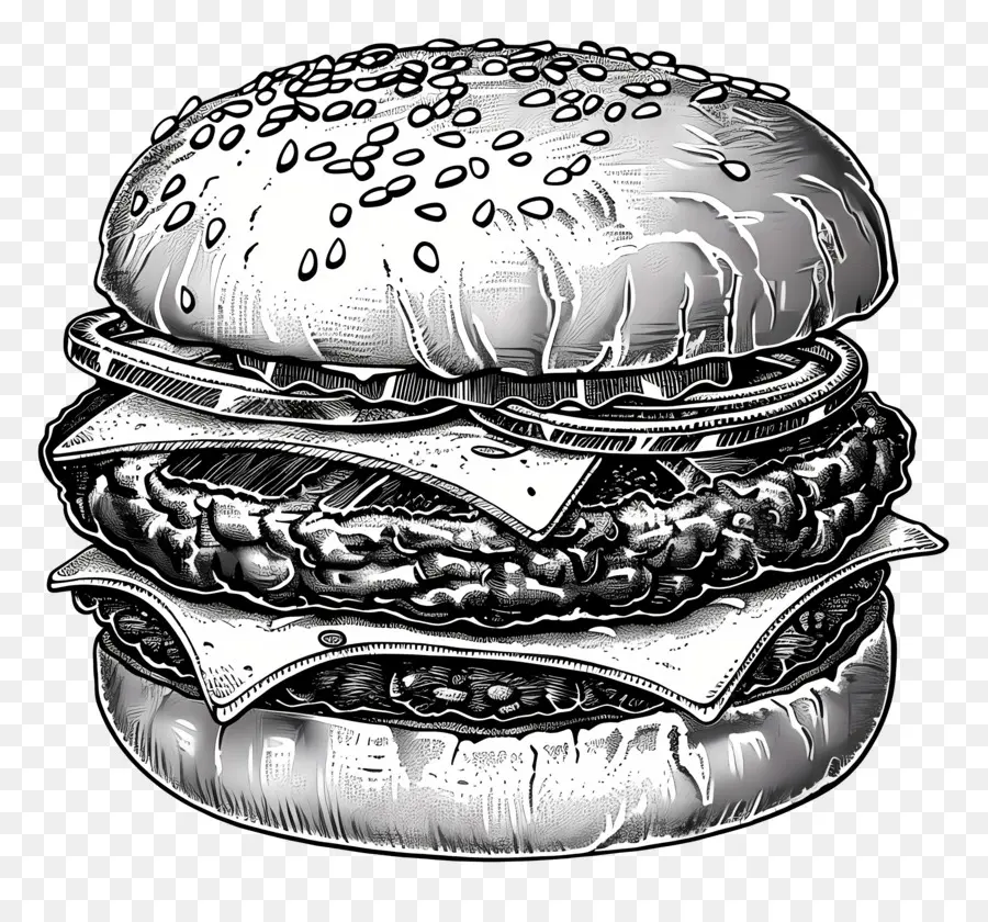 Garis Besar Burger，Burger Hitam Putih PNG