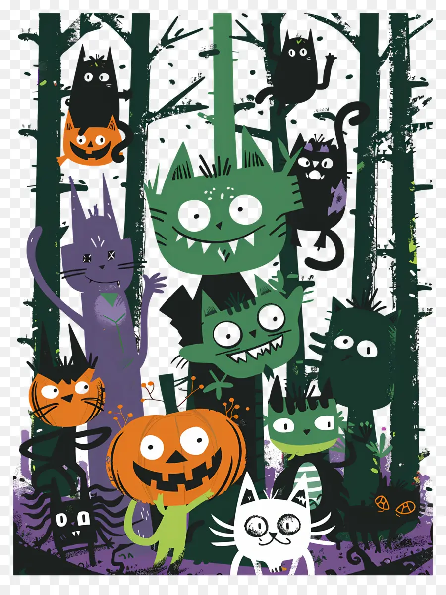 Monster Kartun，Kucing Halloween PNG