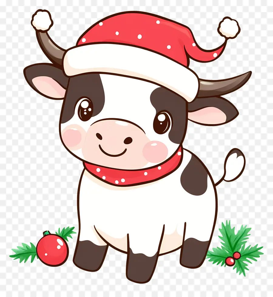 Sapi Natal，Sapi Lucu Dengan Topi Santa PNG