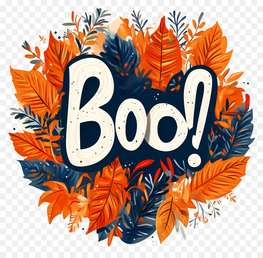 Halloween Boo，Teks Boo Dengan Daun PNG