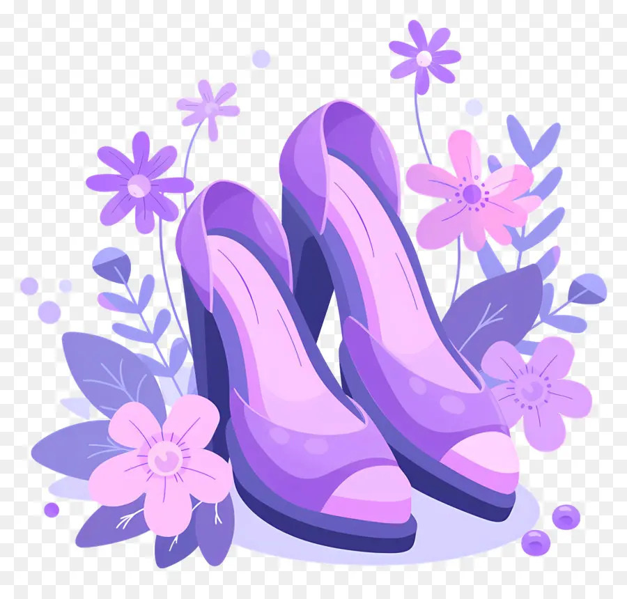 Sepatu Stiletto，Sepatu Ungu Dengan Bunga PNG