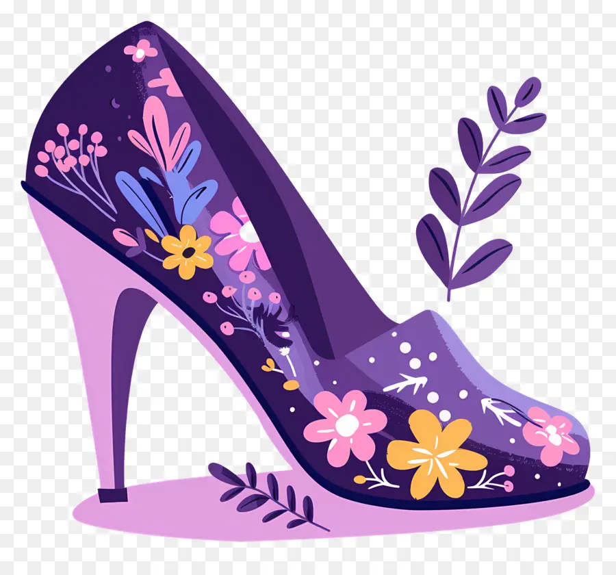 Sepatu Stiletto，Sepatu Hak Tinggi Bermotif Bunga PNG