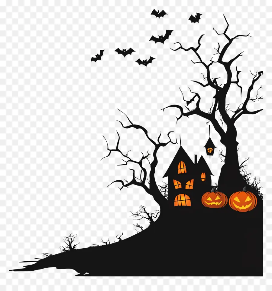 Templat Spanduk Halloween，Bingkai Rumah Berhantu PNG