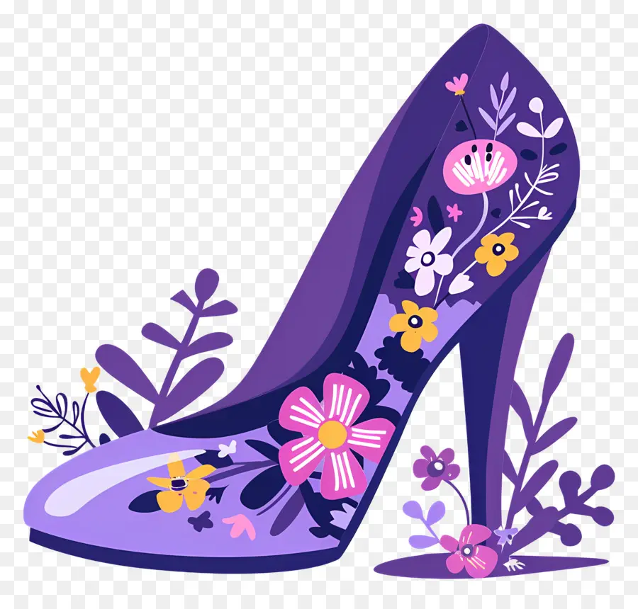 Sepatu Stiletto，Sepatu Hak Tinggi Bermotif Bunga PNG