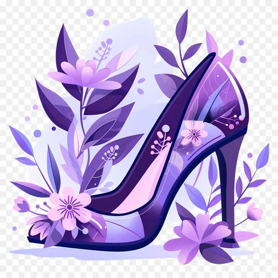 Sepatu Stiletto，Sepatu Hak Tinggi Bermotif Bunga PNG