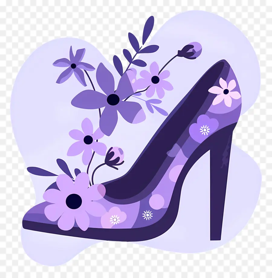 Sepatu Stiletto，Sepatu Hak Tinggi Bermotif Bunga PNG