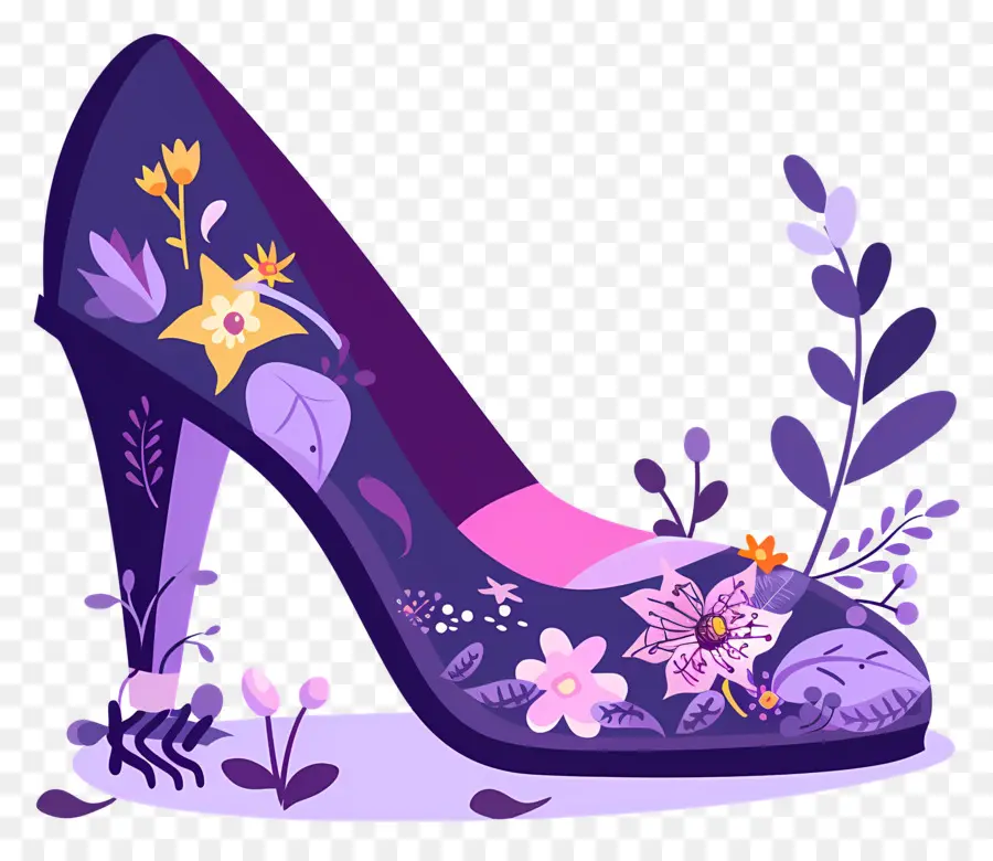 Sepatu Stiletto，Sepatu Hak Tinggi Bermotif Bunga PNG