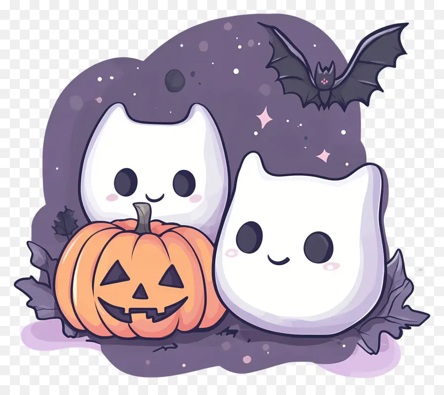 Malam Halloween，Hantu Dan Labu Yang Lucu PNG