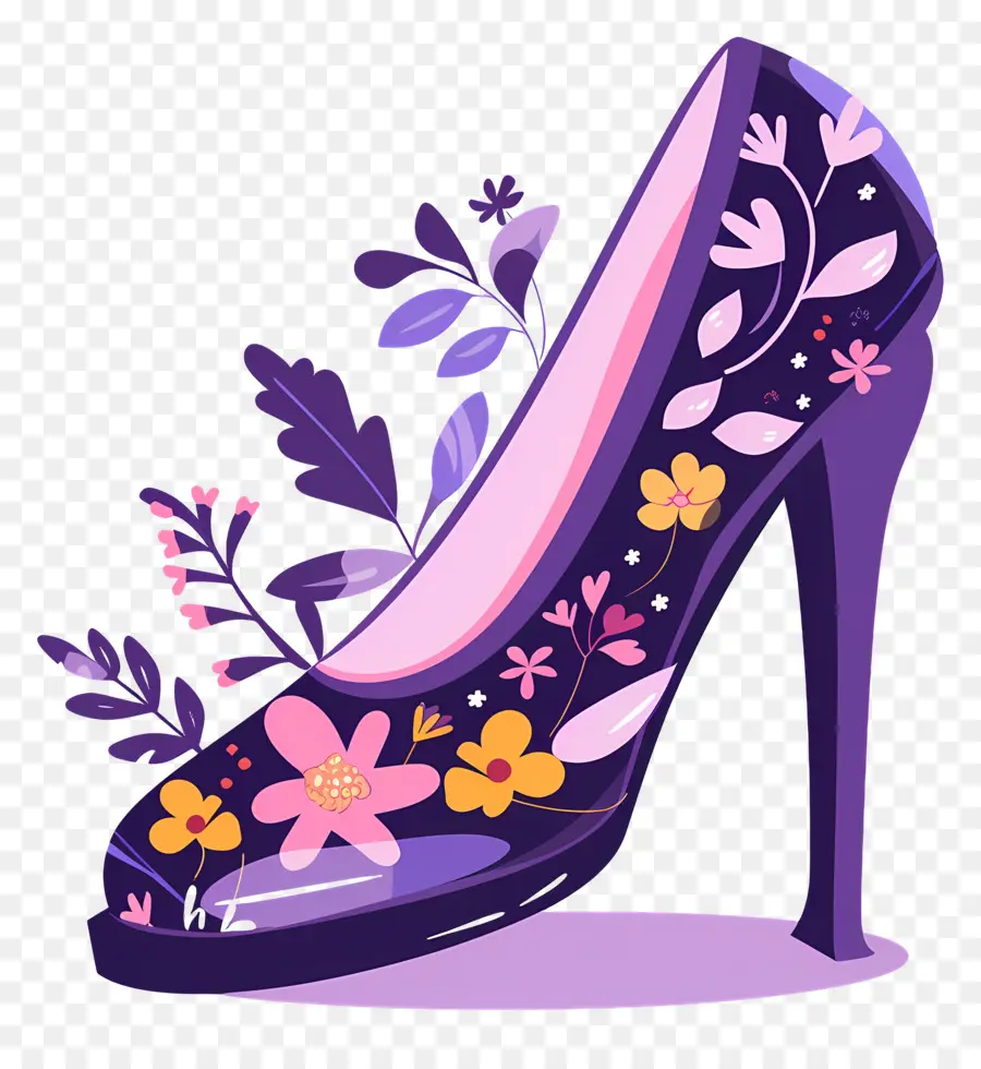 Sepatu Stiletto，Sepatu Hak Tinggi Bermotif Bunga PNG