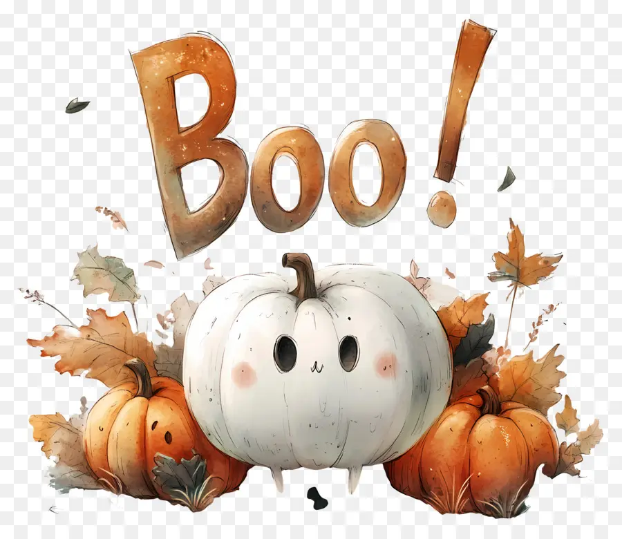 Halloween Boo，Labu Putih PNG