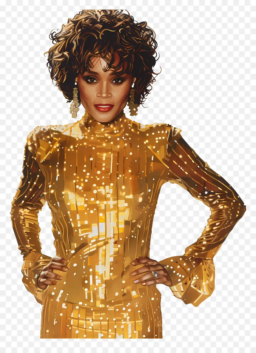 Whitney Houston，Wanita Berpakaian Emas PNG