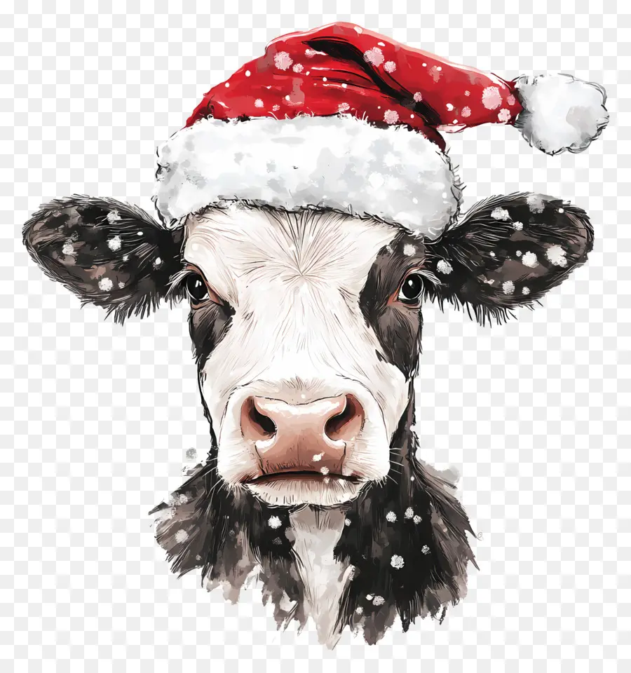 Sapi Natal，Sapi Dengan Topi Santa PNG