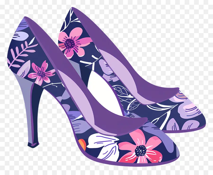 Sepatu Stiletto，Sepatu Hak Tinggi Bermotif Bunga PNG