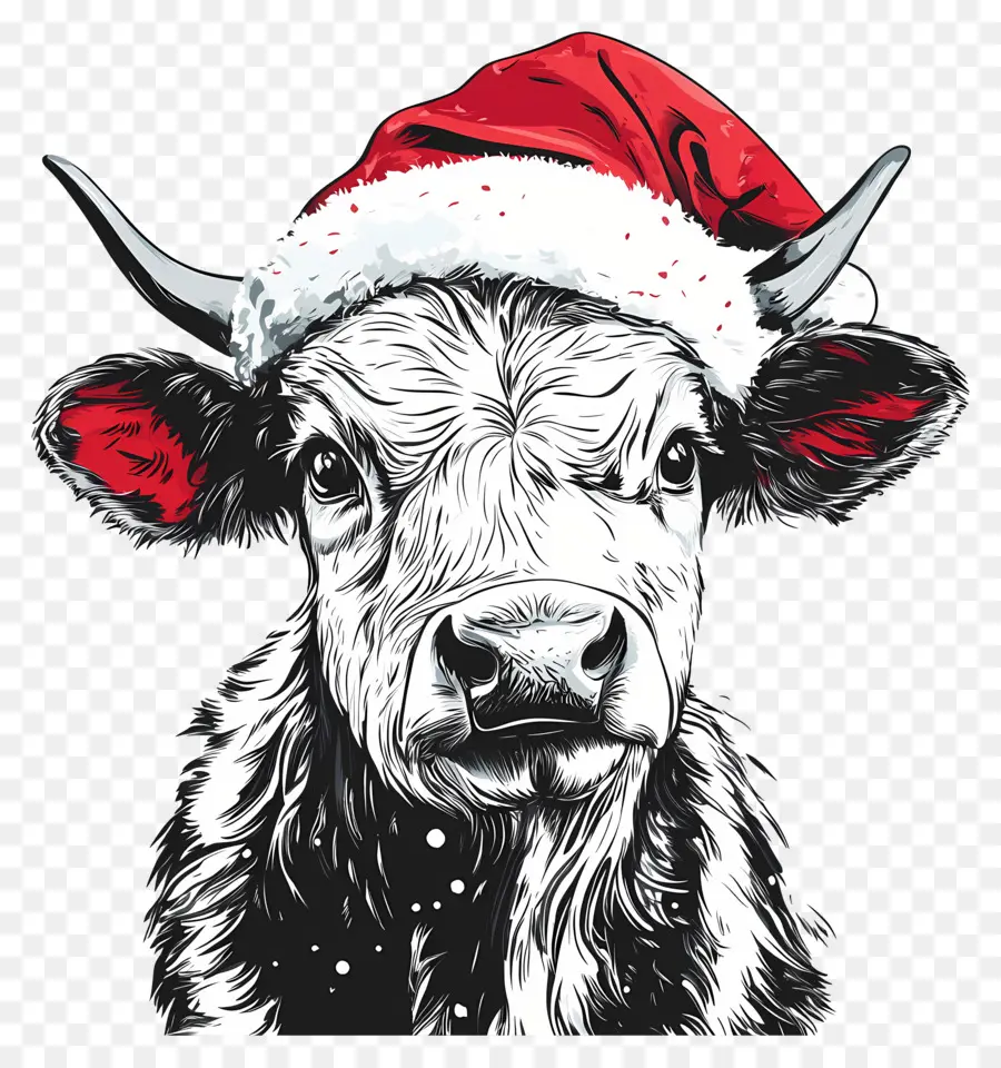 Sapi Natal，Sapi Realistis Dengan Topi Santa PNG