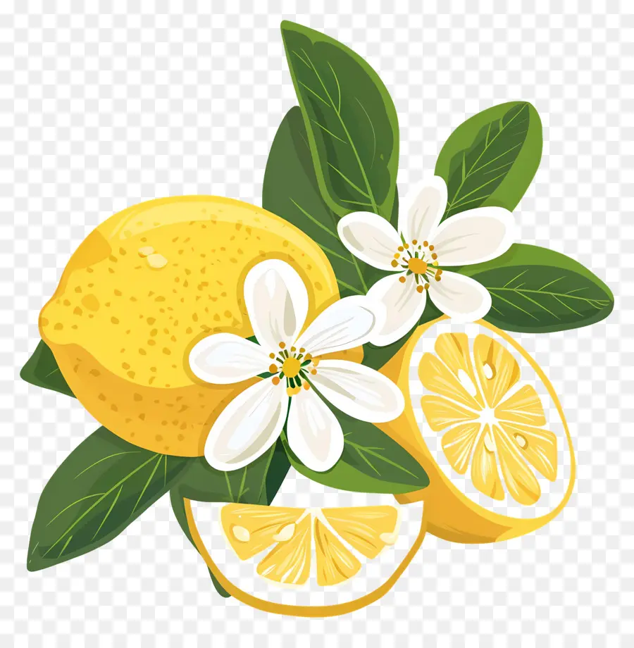 Lemon Dengan Daun，Lemon Dan Bunga PNG