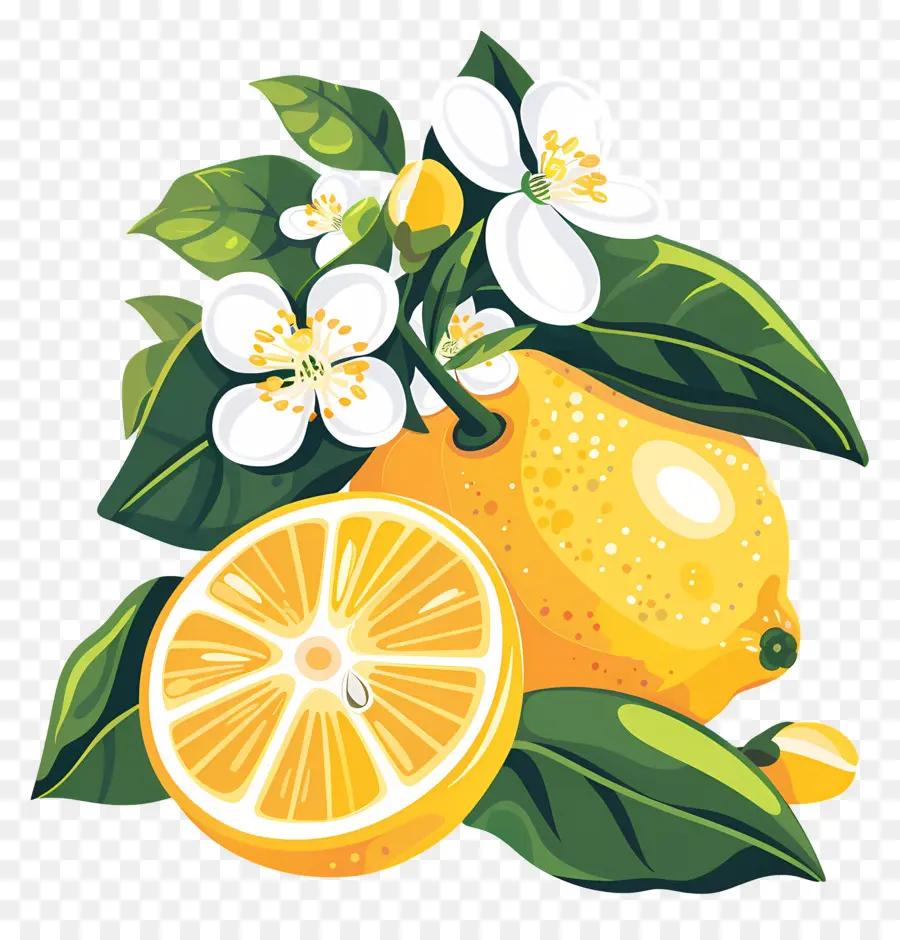 Lemon Dengan Daun，Lemon Dan Bunga PNG