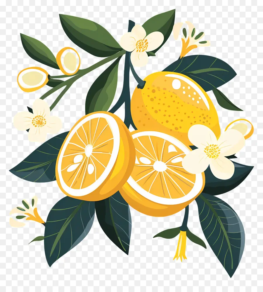 Lemon Dengan Daun，Lemon Dan Bunga PNG