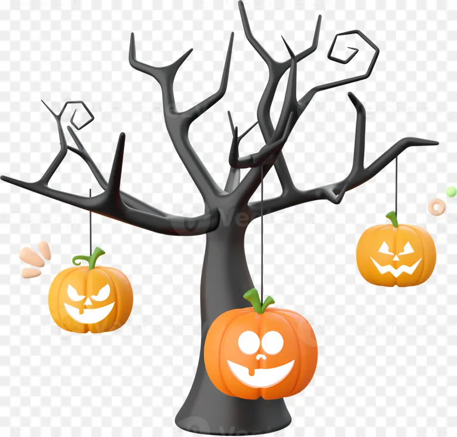 Pohon Halloween，Pohon Dengan Labu Gantung PNG