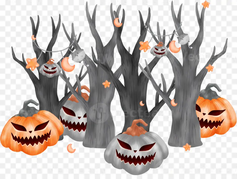 Pohon Halloween，Pohon Halloween Dan Labu PNG