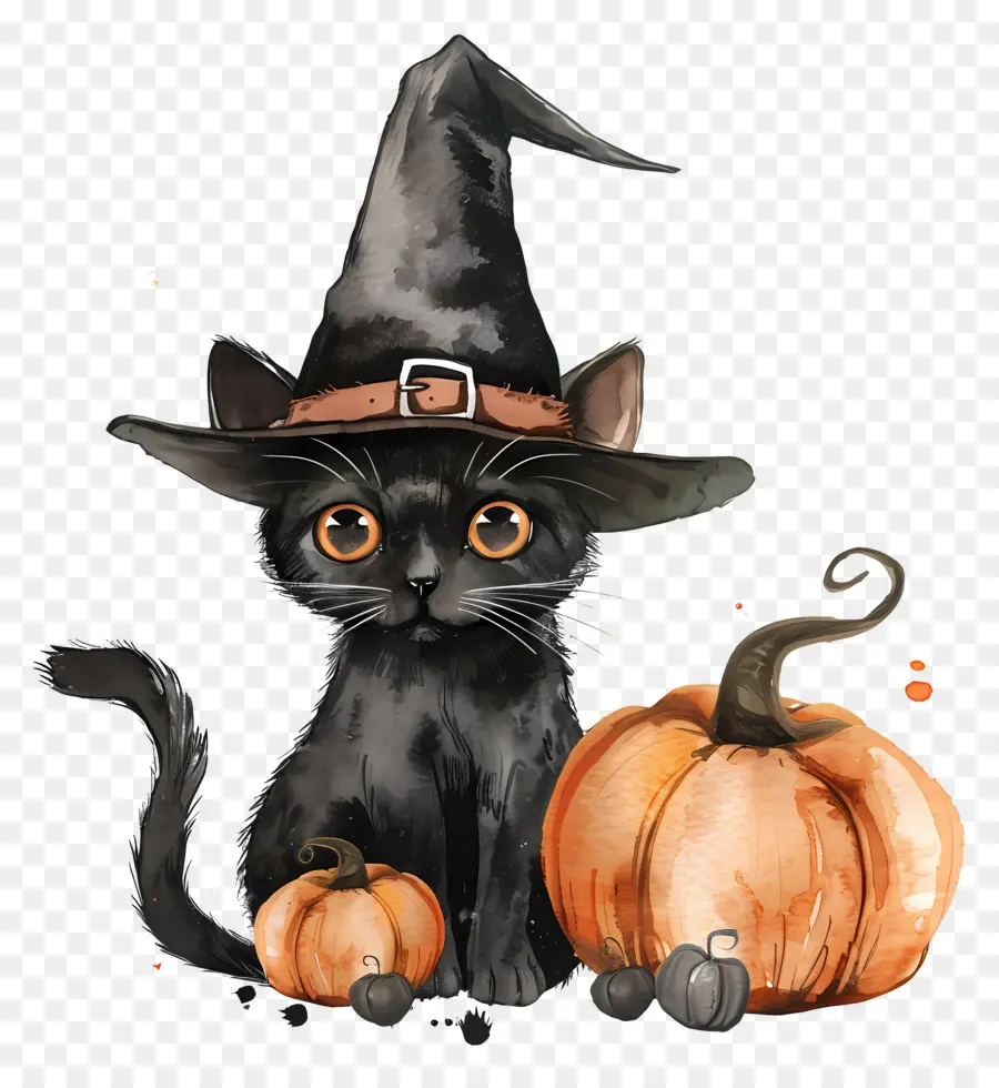 Kucing Halloween Yang Lucu，Kucing Hitam Dengan Labu PNG