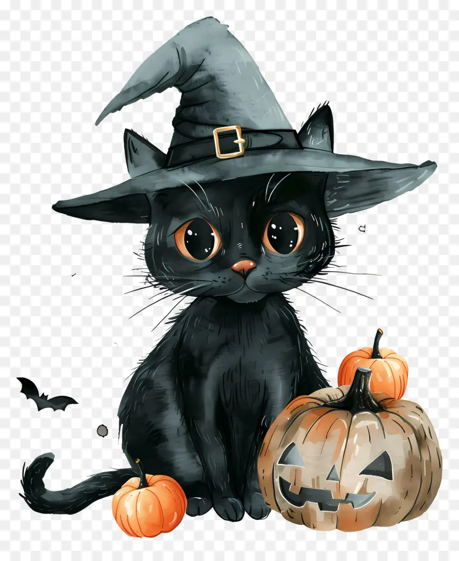 Kucing Halloween Yang Lucu，Kucing Hitam Dengan Labu PNG