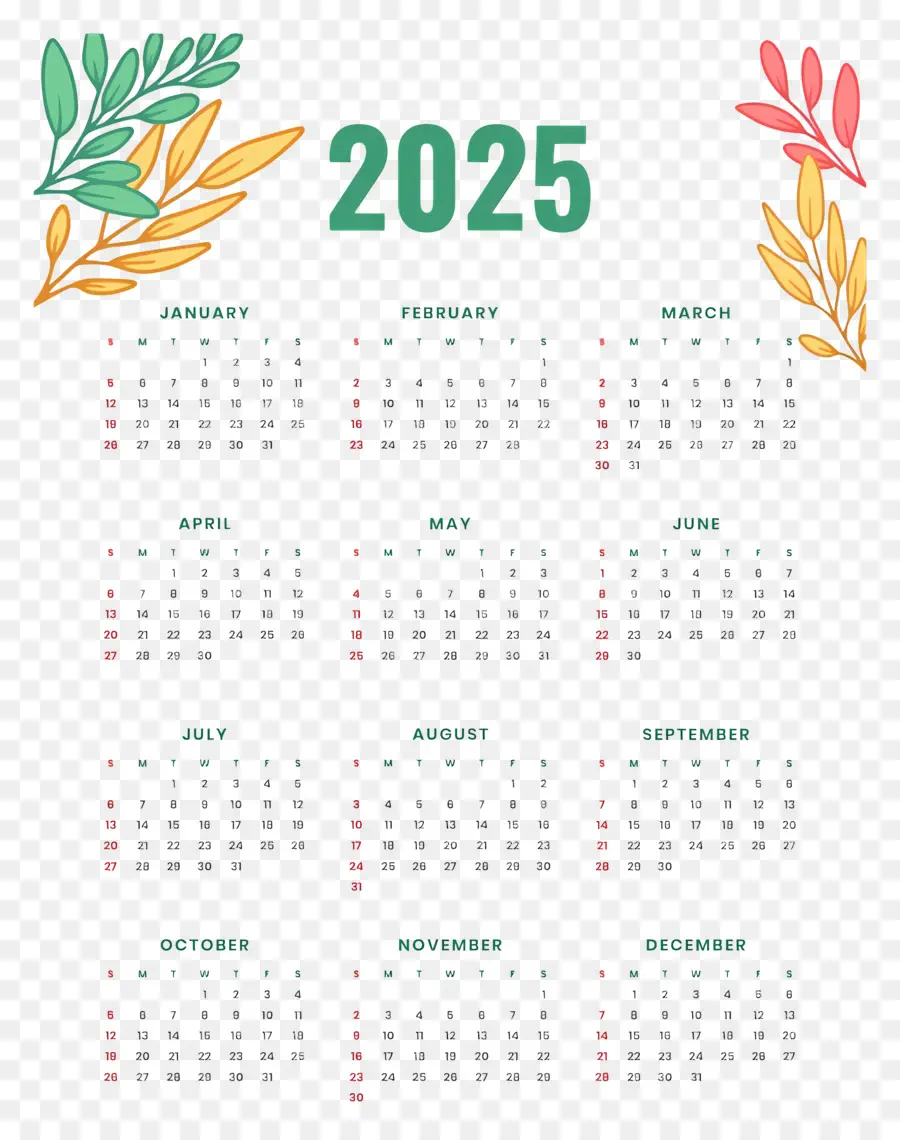 Kalender 2025，Kalender 2025 Dengan Daun PNG