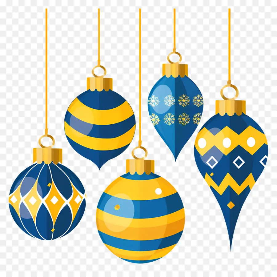 Menggantung Bola Natal，Ornamen Biru Dan Kuning PNG