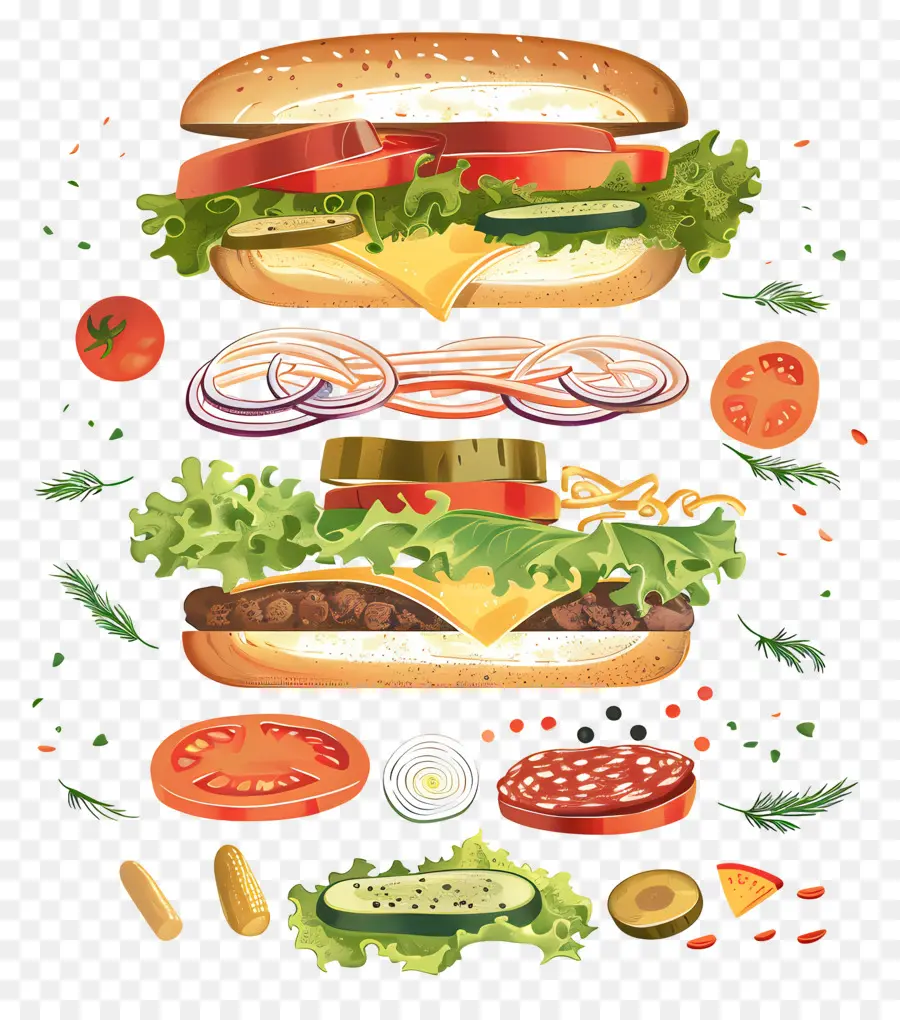 Burger Mengambang，Bahan Burgernya PNG