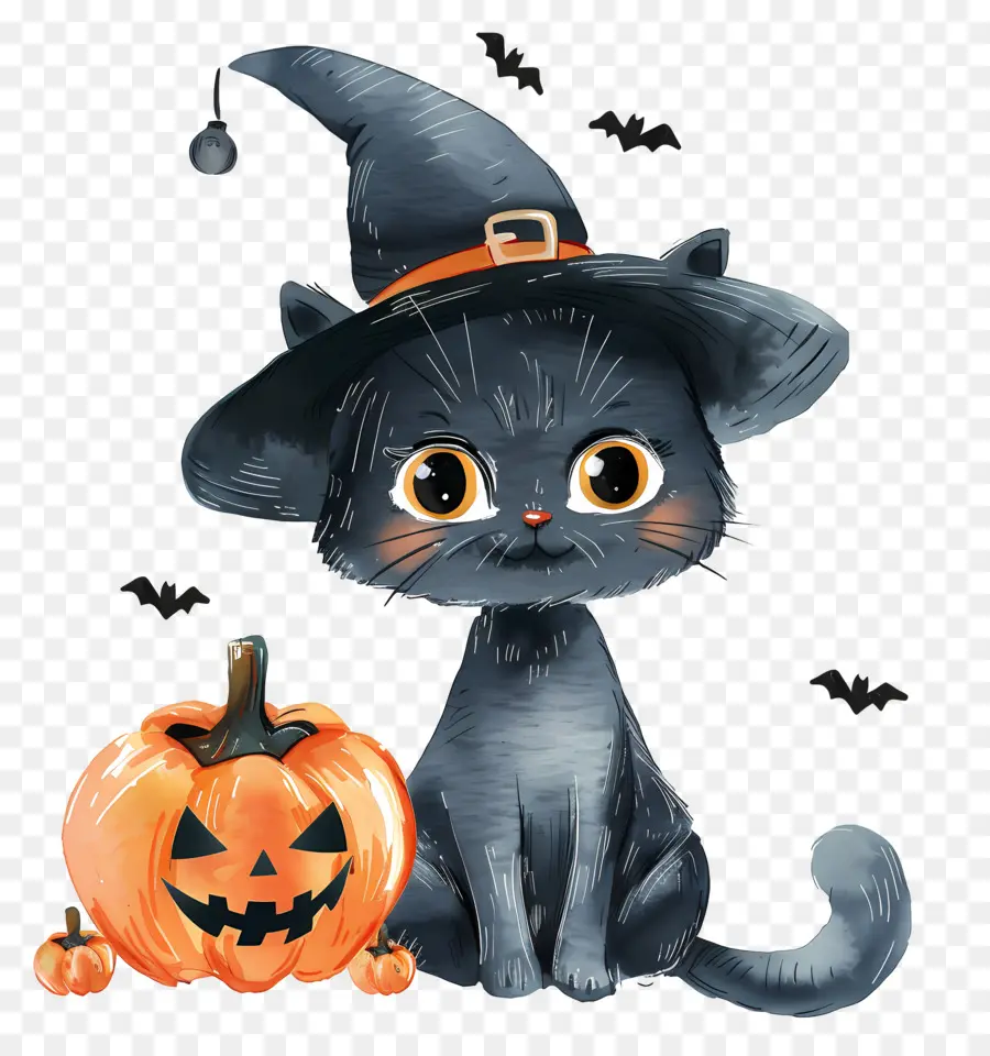 Kucing Halloween Yang Lucu，Kucing Hitam Dengan Labu PNG