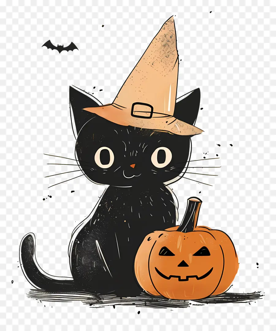 Kucing Halloween Yang Lucu，Kucing Hitam Dengan Labu PNG