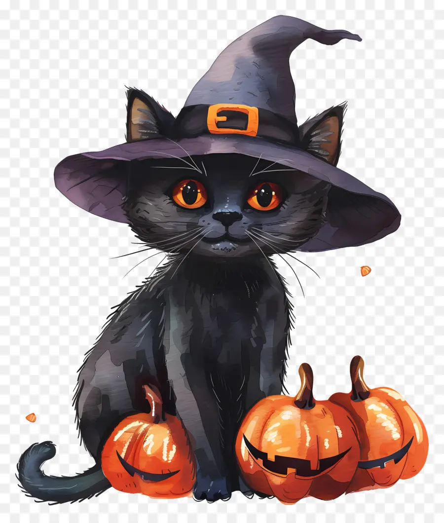 Kucing Halloween Yang Lucu，Kucing Hitam Dengan Labu PNG