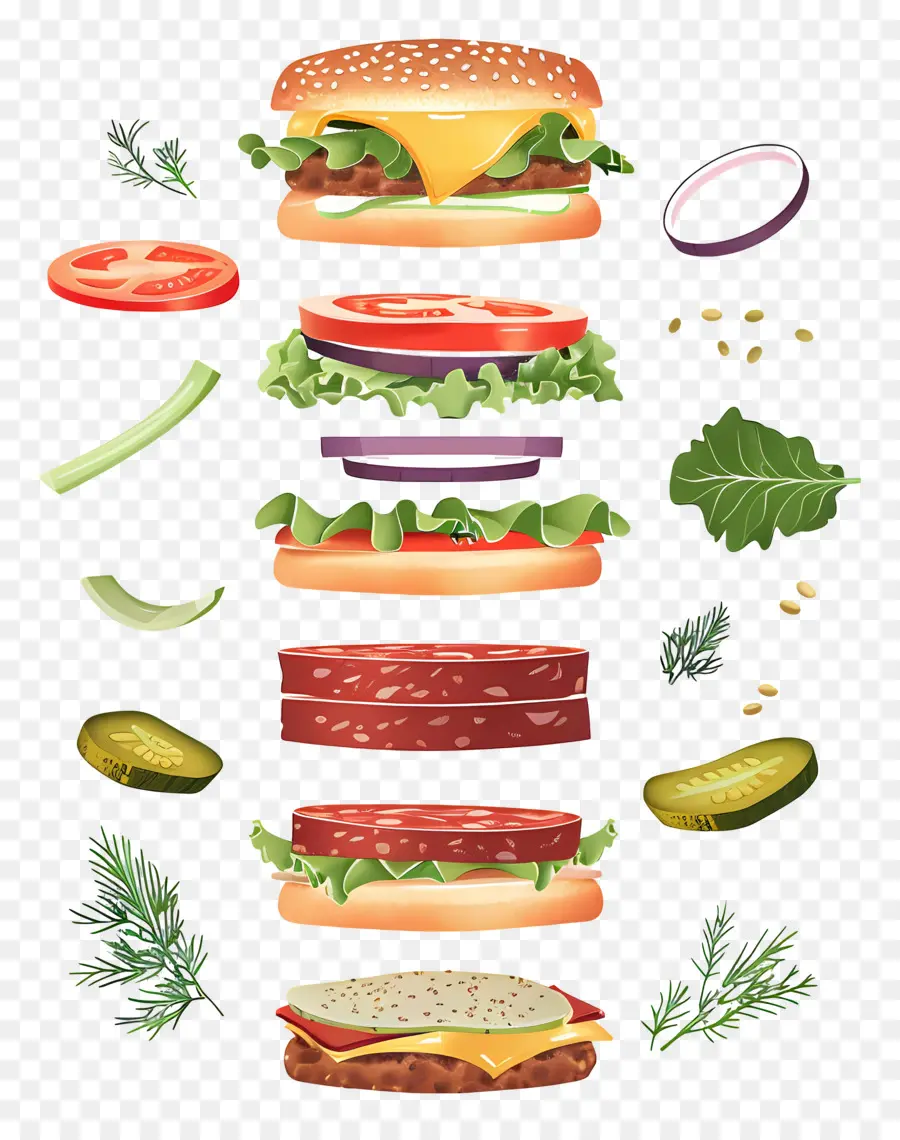 Burger Mengambang，Bahan Burgernya PNG