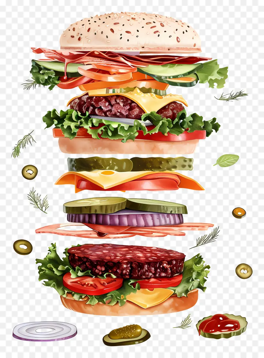 Burger Mengambang，Bahan Burgernya PNG