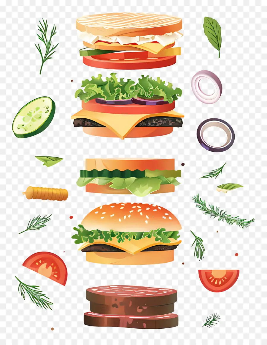 Burger Mengambang，Bahan Burgernya PNG